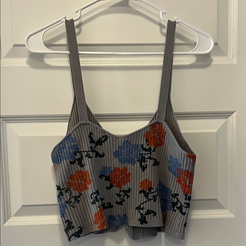 Free people intimately Floral Ribbed Knit Tank Top - Gray, Red, Blue NWT, L - Picture 4 of 4
